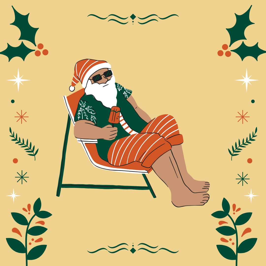 Illustration sur le père noël qui se détend avant la période des fêtes